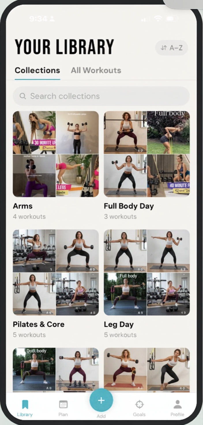 Sweatfile workout library on iPhone
