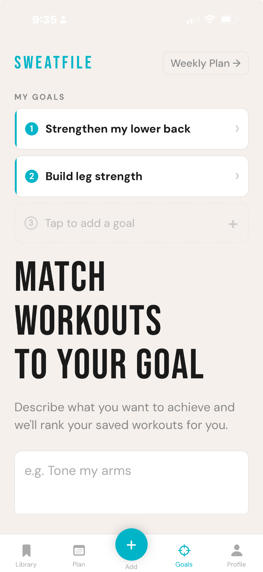 Sweatfile goal matching on iPhone